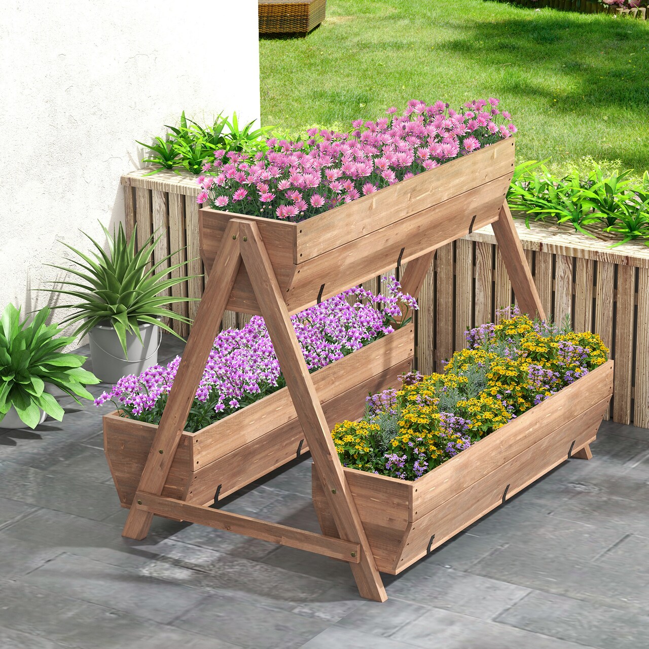 Vertical Raised Garden Bed With 3 Wooden Planter Boxes-L